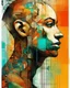 Placeholder: an extreme abstract acrylic and ink and battered paper photo collage poster of a heavily stylized cyberpunk man, an unexpected arafed improbability with a checkered juxtaposition, liminal space, tribal patterns, memories of negative space, amazing reflections, amazing curves, amazing transparency, split vibe, double exposure influence, heavy zigzag vibe, semi-side view, afrofuturism