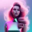 Placeholder: A portrait very beautiful woman ,smiling, longs hairs,elegant, atmospheric, realistic, cinematic lighting, pink blue light, 8k, galactic atmosphere, flowers