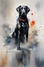Placeholder: A portrait of black Labrador by Willem Haenraets, watercolor, wet on wet and splattering techniques, centered, perfect composition, abstraction, surrealism