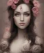 Placeholder: portrait borders head Princess with great bobs long hairs black eyes no top with roses