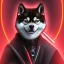 Placeholder: darth shiba inu sith lord with a red light saber glowing