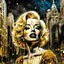 Placeholder: Adobe prompt 80s airbrush poster of Marilyn Monroe in New York City, glitter and gold, in the style of artist Mark Riddick, colourful, hyper-realistic, detailed, vibrant, cityscape background, highly