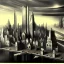 Placeholder: Gothic city,Metropolis on sea by fritz Lang,otto hung,futurismo, matte painting