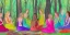 Placeholder: group of beautiful ladies in colour of the rainbow dresses meditating in an enchanted forest with a spring like chalice well, candles in the trees, crystals around, insense burning, super realistic, high detail