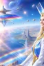 Placeholder: cosmic woman angels smile,admiral high commander from the future, one fine whole face, crystalline skin, expressive blue eyes,rainbow, smiling lips, very nice smile, costume rainbow pleiadian, Beautiful tall woman pleiadian Galactic commander, ship, perfect datailed golden galactic suit, high rank, long blond hair, hand whit five perfect detailed finger, amazing big blue eyes, smilling mouth, high drfinition lips, cosmic happiness, bright colors rainbow, blue, pink, gold, jewels, realist,8k