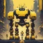 Placeholder: robots walking towards a big chest, cyberpunk style, yellow colors