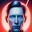 Placeholder: portrait, general hux, wearing a black First Order uniform, serious, imposing figure, thick eyebrows, 8k, digital art, red light coming from the left and blue light coming from the right cinematic lighting, wearing a black First Order uniform, green eyes