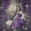 Placeholder: Alice in wonderland,purple fur, flowered wallpaper background, old autochrome