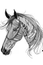 Placeholder: symetrical realistic horse head tattoo idea, line art, background, vector, svg, black outline on white background, leave plenty of white space beetween lines for coloring, tattoo style, tattoo idea,full body, minimalist