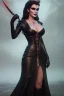 Placeholder: Amy Dumas as evil queen in black leather gown, evil, busty, cleavage, curvy, angry, stern look. character design by cory loftis, fenghua zhong, ryohei hase, ismail inceoglu and ruan jia. unreal engine 5, artistic lighting, highly detailed, photorealistic, fantasy