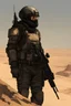 Placeholder: A rugged mArine with a short thick black beard wearing a UNSC Marine style armour looking out upon a desert planet, Black armor with no weapons. art style Alex Maleev