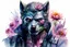 Placeholder: wolf man, cyberpunk in watercolor, flower, fine rendering, high detail, high resolution, 8K