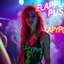 Placeholder: An "Hot girl, red hair" performing at dance club, his name is "FLAPYPUSY" and looks crazy, and green slime on stage, Neon lights and smog, "FLAPYPUSY" SIGN ON WALL