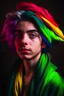 Placeholder: A portrait of a young Elf, a wizard, multicolor hair, Caravaggio style