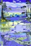 Placeholder: A grayish violet wetlands with fairies designed in Australian aboriginal art painted by Andy Warhol