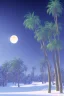 Placeholder: 1980's aesthetic vaporwave palm trees with lighting with moon in the winter snow