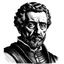 Placeholder: hand drawn black and white scratchboard portrait of Santiago Compostela