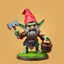 Placeholder: low poly, gremlin goblin gnome troll miniature model half painted arms outstretched holding battle hammer offering gift, bucket shield background