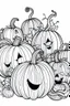 Placeholder: A spooky pumpkin patch with Jack-o'-lanterns of different sizes . Outline, sketch style, only use outline, mandala style, clean line art, white background, no shadows, no clear wall, coloring page.