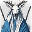 Placeholder: Portrait of a white deer jedi, wearing blue and white robes and a hood