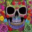 Placeholder: high-quality, fine-detail melted crayon drawing of realistic 3D day of the dead skull with flowers, artwork, 8k, intricate, detailed, illustration, brian froud, howard lyon, george grie, ben goossens, anna dittman, jeffrey robert, don marco