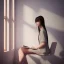 Placeholder: female student studying by the window, anime style, full body, cool face, unreal engine 5, cinema4d, sun light, studio lighting --ar 1:1 --v 4