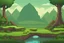 Placeholder: panorama level landscape for pixel 2d platformer with grass, ground, trees etc