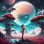 Placeholder: Sci-fi pin-up girl on an alien planet of cloud trees in the multiverse