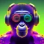 Placeholder: A beautiful portrait of a cyborg monkey purple neon color scheme, high key lighting, volumetric light high details psychedelic background