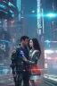 Placeholder: Science fiction, cyberpunk, city, couple girl and guy, together, love at first sight