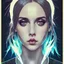 Placeholder: A beautiful portrait painting of a Singer Danish MØ face by Katsushika Hokusai, beautiful cyberpunk huge girl, symmetry, hyperdetailed, illustration darkblue tones,