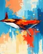 Placeholder: abstract painting of a whale in bold red, orange, and blue tones, dynamic brush strokes, ocean background hinted through color layers, expressive and elegant modern art, oil paint texture, --ar 4:5 --v 6 --style raw --quality 2