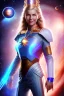 Placeholder: cosmic woman smile, admiral from the future, one fine whole face, crystalline skin, expressive blue eyes,rainbow, smiling lips, very nice smile, costume pleiadian, Beautiful tall woman pleiadian Galactic commander, ship, perfect datailed golden galactic suit, high rank, long blond hair, hand whit five perfect detailed finger, amazing big blue eyes, smilling mouth, high drfinition lips, cosmic happiness, bright colors, blue, pink, gold, jewels, realist, purple hairs