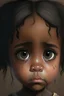 Placeholder: Cute girl with a ruined face, a dark brown hair, big cheeks, brown skin, big eyes, circle nose