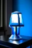 Placeholder: gaming table lamp inspired by stark tower buliding architecture futuristic-modern stlye. geometric form, blue and white color scheme