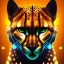 Placeholder: A beautiful portrait of a cyborg cheetah yellow neon color scheme, high key lighting, volumetric light high details psychedelic background