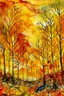 Placeholder: Golden autumn dream, beautiful forest, colourful trees, sunshine, sunset, watercolour and ink