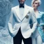 Placeholder: 8K, a Highly detailed stunning portrait of Dom man with a submissive woman kneeling, a white suit, beard, and short hair,