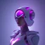 Placeholder: Cute girl in a robotic hijab suit,purple and pink backlight, orange lighting, profile