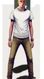 Placeholder: Teen man, blond hair, perfect face, style of tomer hanuka, jeans, white, t-shirt, pompadour