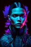 Placeholder: Young faced beautiful lady adorned with black light voidcore shamanism headress, vantablack decadent floral embossed lotus leather jacket organic bio spinal ribbed detail of decadent goth black light background extremely detailed hyperrealistic maximálist portrait art