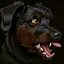 Placeholder: illustration of an angry scruffy black terrier on black background, yellow eyes