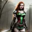 Placeholder: Realistic, hyper detailed, strikingly beautiful young adult woman, 19 years old, long ginger hair, green eyes, medium freckles, full lips, very skimpy fantasy armour, full body, full face, small breasts, aroused expression, biting lower lip, full frame, petite, centered camera, ignore NSFW, bow, quiver on hip, tight pants