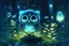 Placeholder: cute chibi bioluminescent owl in a forest at night in starshine, lightning moonflowers