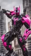 Placeholder: A close picture to Mix between gwenpool and symbiote, symbiote venom with transformers, high details machine, pink and black custom, intricate details, highly detailedin