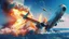 Placeholder: fighter jet fires missile at passenger 747 plane and it explodes over the ocean