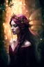 Placeholder: Burgundy dark red gold hair,very long hair, dark gold,gold,rapunzel hair,dark fairy princess,elven crown,dragonflies,fireflies,night,water lilies, orchids,jasmine flowers,glitter,sparkle,flowers,copper,bronze