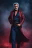 Placeholder: full body portrait - Elvis Sam Elliot - 32k, UHD, 1080p, 8 x 10, glossy professional quality digital photograph - dark blue and dark red, and light maroon and purple and foggy black gradated background, historic, powerful, octane rendering, exquisite detail, 30 - megapixel, 4k, 85 - mm - lens, sharp - focus, intricately - detailed, long exposure time, f8, ISO 100, shutter - speed 1125, diffuse - back - lighting, ((skin details, high detailed skin texture)), (((perfect face))),