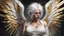 Placeholder: Punk, Angel, pregnant, portrait, white hair, golden wings, old canvas, torn cracks, mystical, fine rendering, high detail, 8K