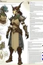 Placeholder: a female dragonborn inventor OC reference sheet, lightly armored